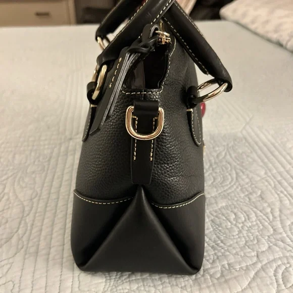 Dooney & Bourke Florentine & Pebbled Leather Satchel 30 Black Satchel w/ 🍓 Charm - Picture 6 of 16